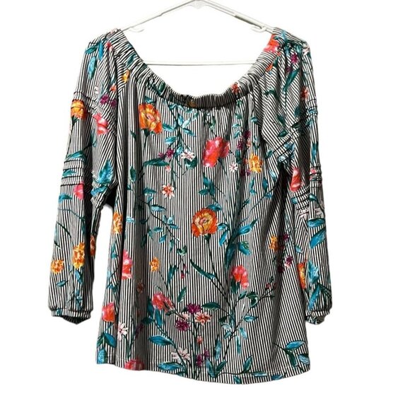 Daniel Rainn Floral Top Size M Elastic Neck Blouse Cottagecore Boho Peasant - Picture 1 of 10
